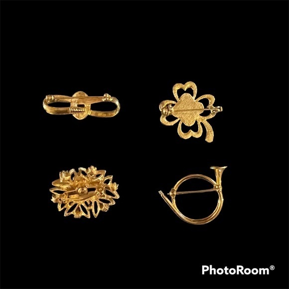 Vintage Set of 4 Gold Tone‎ Brooch Pins from 1980s - Picture 2 of 4